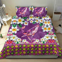 Hawaiian Plumeria and Humpback Whales Bedding Set Polynerian Art Tattoo-Mauve Color LT03 - Polynesian Pride