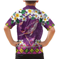 Hawaiian Plumeria and Humpback Whales Family Matching Mermaid Dress and Hawaiian Shirt Polynerian Art Tattoo-Mauve Color