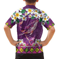 Hawaiian Plumeria and Humpback Whales Family Matching Puletasi and Hawaiian Shirt Polynerian Art Tattoo-Mauve Color