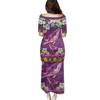 Hawaiian Plumeria and Humpback Whales Family Matching Puletasi and Hawaiian Shirt Polynerian Art Tattoo-Mauve Color