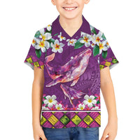 Hawaiian Plumeria and Humpback Whales Family Matching Puletasi and Hawaiian Shirt Polynerian Art Tattoo-Mauve Color
