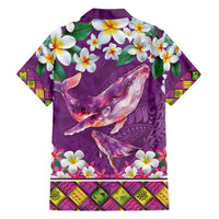 Hawaiian Plumeria and Humpback Whales Family Matching Short Sleeve Bodycon Dress and Hawaiian Shirt Polynerian Art Tattoo-Mauve Color