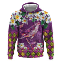 Hawaiian Plumeria and Humpback Whales Hoodie Polynerian Art Tattoo-Mauve Color