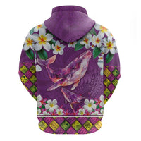 Hawaiian Plumeria and Humpback Whales Hoodie Polynerian Art Tattoo-Mauve Color