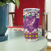 Hawaiian Plumeria and Humpback Whales Tumbler Cup Polynerian Art Tattoo-Mauve Color