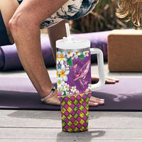 Hawaiian Plumeria and Humpback Whales Tumbler With Handle Polynerian Art Tattoo-Mauve Color