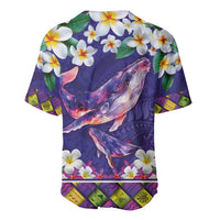 Hawaiian Plumeria and Humpback Whales Baseball Jersey Polynerian Art Tattoo-Navy Color LT03 - Polynesian Pride
