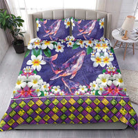 Hawaiian Plumeria and Humpback Whales Bedding Set Polynerian Art Tattoo-Navy Color LT03 - Polynesian Pride