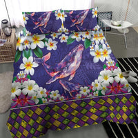 Hawaiian Plumeria and Humpback Whales Bedding Set Polynerian Art Tattoo-Navy Color LT03 - Polynesian Pride