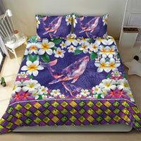 Hawaiian Plumeria and Humpback Whales Bedding Set Polynerian Art Tattoo-Navy Color LT03 - Polynesian Pride