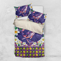 Hawaiian Plumeria and Humpback Whales Bedding Set Polynerian Art Tattoo-Navy Color LT03 US Twin 172cm x 218cm Navy - Polynesian Pride