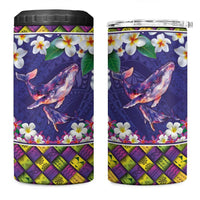 Hawaiian Plumeria and Humpback Whales 4 in 1 Can Cooler Tumbler Polynerian Art Tattoo-Navy Color