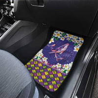 Hawaiian Plumeria and Humpback Whales Car Mats Polynerian Art Tattoo-Navy Color