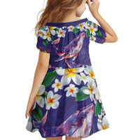 Hawaiian Plumeria and Humpback Whales Family Matching Short Sleeve Bodycon Dress and Hawaiian Shirt Polynerian Art Tattoo-Navy Color