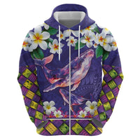 Hawaiian Plumeria and Humpback Whales Hoodie Polynerian Art Tattoo-Navy Color