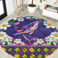 Hawaiian Plumeria and Humpback Whales Round Carpet Polynerian Art Tattoo-Navy Color LT03 Navy - Polynesian Pride