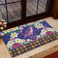 Hawaiian Plumeria and Humpback Whales Rubber Doormat Polynerian Art Tattoo-Navy Color LT03 - Polynesian Pride