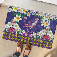 Hawaiian Plumeria and Humpback Whales Rubber Doormat Polynerian Art Tattoo-Navy Color LT03 - Polynesian Pride