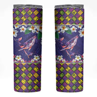 Hawaiian Plumeria and Humpback Whales Skinny Tumbler Polynerian Art Tattoo-Navy Color