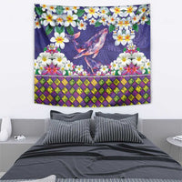 Hawaiian Plumeria and Humpback Whales Tapestry Polynerian Art Tattoo-Navy Color LT03 - Polynesian Pride