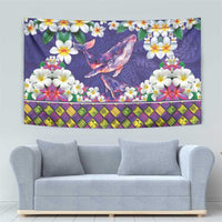 Hawaiian Plumeria and Humpback Whales Tapestry Polynerian Art Tattoo-Navy Color LT03 - Polynesian Pride