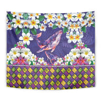 Hawaiian Plumeria and Humpback Whales Tapestry Polynerian Art Tattoo-Navy Color LT03 - Polynesian Pride