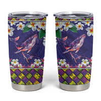 Hawaiian Plumeria and Humpback Whales Tumbler Cup Polynerian Art Tattoo-Navy Color