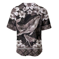Hawaiian Plumeria and Humpback Whales Baseball Jersey Polynerian Art Tattoo-Grayscale Mode LT03 - Polynesian Pride