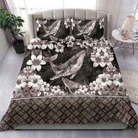 Hawaiian Plumeria and Humpback Whales Bedding Set Polynerian Art Tattoo-Grayscale Mode LT03 - Polynesian Pride