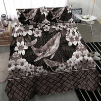 Hawaiian Plumeria and Humpback Whales Bedding Set Polynerian Art Tattoo-Grayscale Mode LT03 - Polynesian Pride