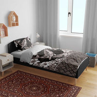 Hawaiian Plumeria and Humpback Whales Bedding Set Polynerian Art Tattoo-Grayscale Mode LT03 - Polynesian Pride