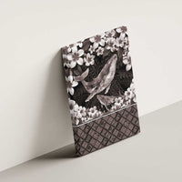 Hawaiian Plumeria and Humpback Whales Canvas Wall Art Polynerian Art Tattoo-Grayscale Mode