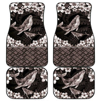 Hawaiian Plumeria and Humpback Whales Car Mats Polynerian Art Tattoo-Grayscale Mode