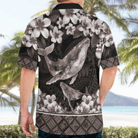 Hawaiian Plumeria and Humpback Whales Hawaiian Shirt Polynerian Art Tattoo-Grayscale Mode