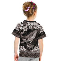 Hawaiian Plumeria and Humpback Whales Kid T Shirt Polynerian Art Tattoo-Grayscale Mode LT03 - Polynesian Pride