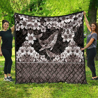 Hawaiian Plumeria and Humpback Whales Quilt Polynerian Art Tattoo-Grayscale Mode