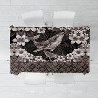 Hawaiian Plumeria and Humpback Whales Tablecloth Polynerian Art Tattoo-Grayscale Mode
