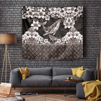 Hawaiian Plumeria and Humpback Whales Tapestry Polynerian Art Tattoo-Grayscale Mode LT03 Black - Polynesian Pride