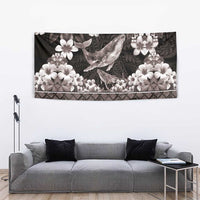 Hawaiian Plumeria and Humpback Whales Tapestry Polynerian Art Tattoo-Grayscale Mode LT03 - Polynesian Pride