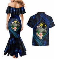 Hawaii Turtle Plumeria Flower Fanciful Couples Matching Mermaid Dress and Hawaiian Shirt LT03 - Polynesian Pride