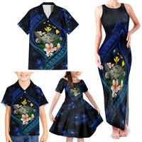 Hawaii Turtle Plumeria Flower Fanciful Family Matching Tank Maxi Dress and Hawaiian Shirt