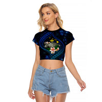 Hawaii Turtle Plumeria Flower Fanciful Raglan Cropped T Shirt