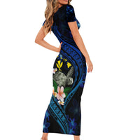 Hawaii Turtle Plumeria Flower Fanciful Short Sleeve Bodycon Dress