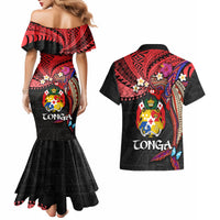 Tonga Emancipation Day Couples Matching Mermaid Dress and Hawaiian Shirt Ngatu Humpback Whale Polynesian Flower LT03 - Polynesian Pride