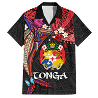 Tonga Emancipation Day Hawaiian Shirt Ngatu Humpback Whale Polynesian Flower LT03 Black - Polynesian Pride