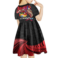 Tonga Emancipation Day Kid Short Sleeve Dress Ngatu Humpback Whale Polynesian Flower LT03 - Polynesian Pride