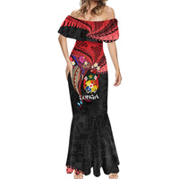 Tonga Emancipation Day Mermaid Dress Ngatu Humpback Whale Polynesian Flower LT03 - Polynesian Pride