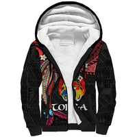 Tonga Emancipation Day Sherpa Hoodie Ngatu Humpback Whale Polynesian Flower LT03 Unisex Black - Polynesian Pride