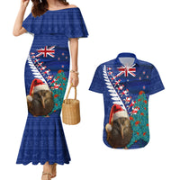 New Zealand Christmas Couples Matching Mermaid Dress and Hawaiian Shirt Kiwi Bird Santa and Silver Fern Funny Haka Dance
