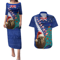 New Zealand Christmas Couples Matching Puletasi and Hawaiian Shirt Kiwi Bird Santa and Silver Fern Funny Haka Dance LT03 Blue - Polynesian Pride